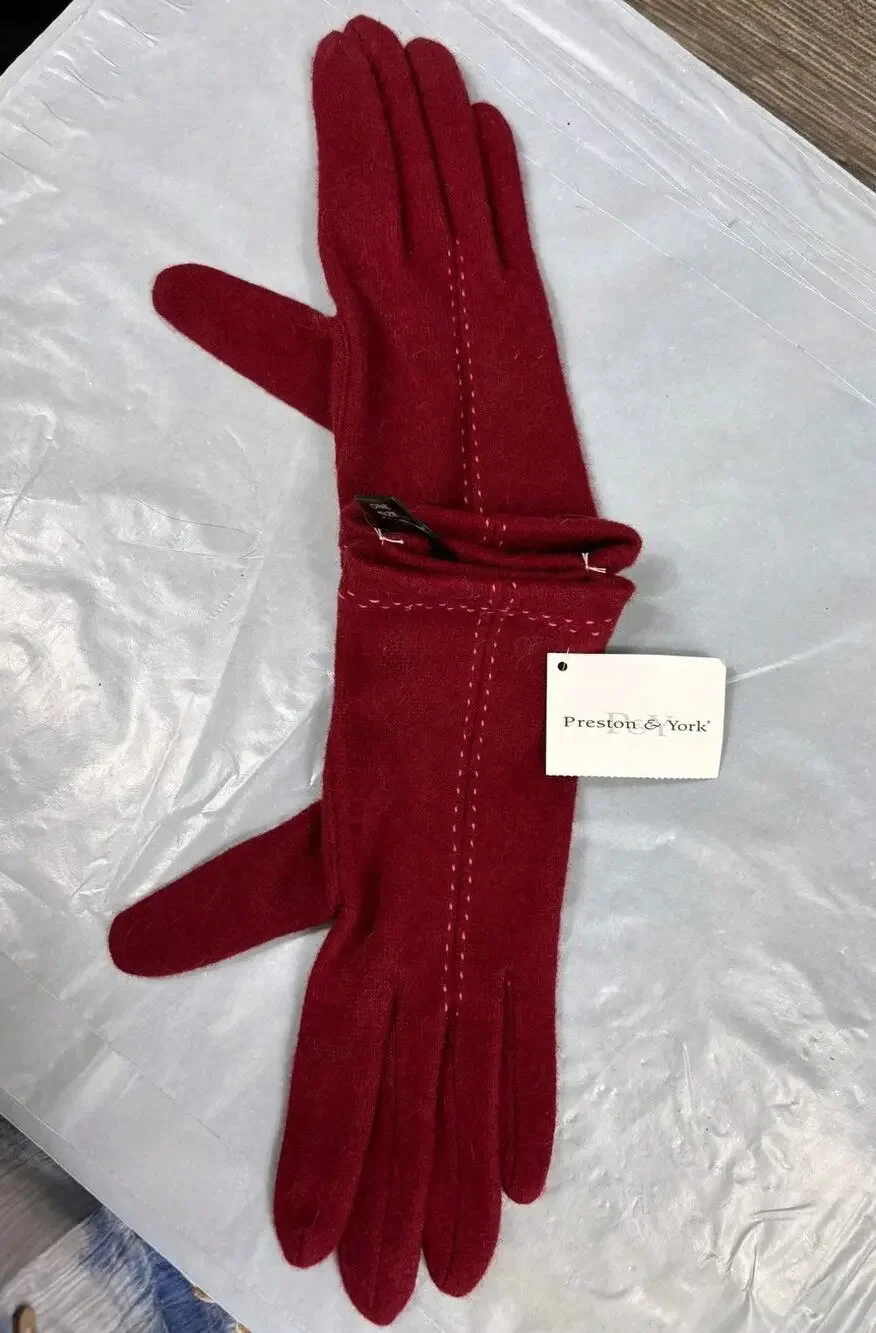 Preston & York Gloves Womens One Size Red Wool Rabbit Hair Knit Buckle Winter